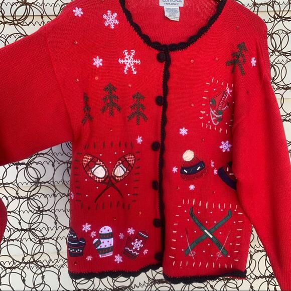 Vintage Basic Editions knit ugly Christmas cardigan SMALL - Picture 2 of 7